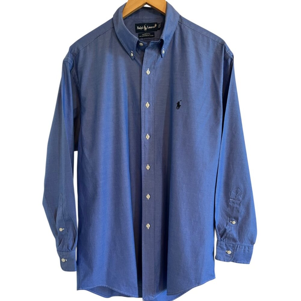 Ralph Lauren Yarmouth 16.5-33 Blue Button Down Shirt 100% Cotton Pinpoint Oxford